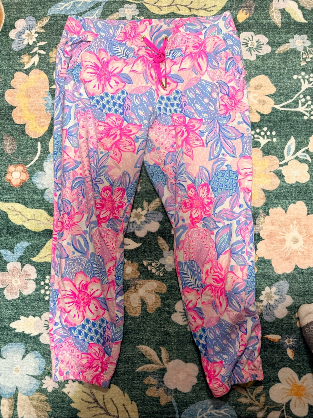 Lilly Pulitzer Pink & Blue Floral Drawstring Pajama Pants